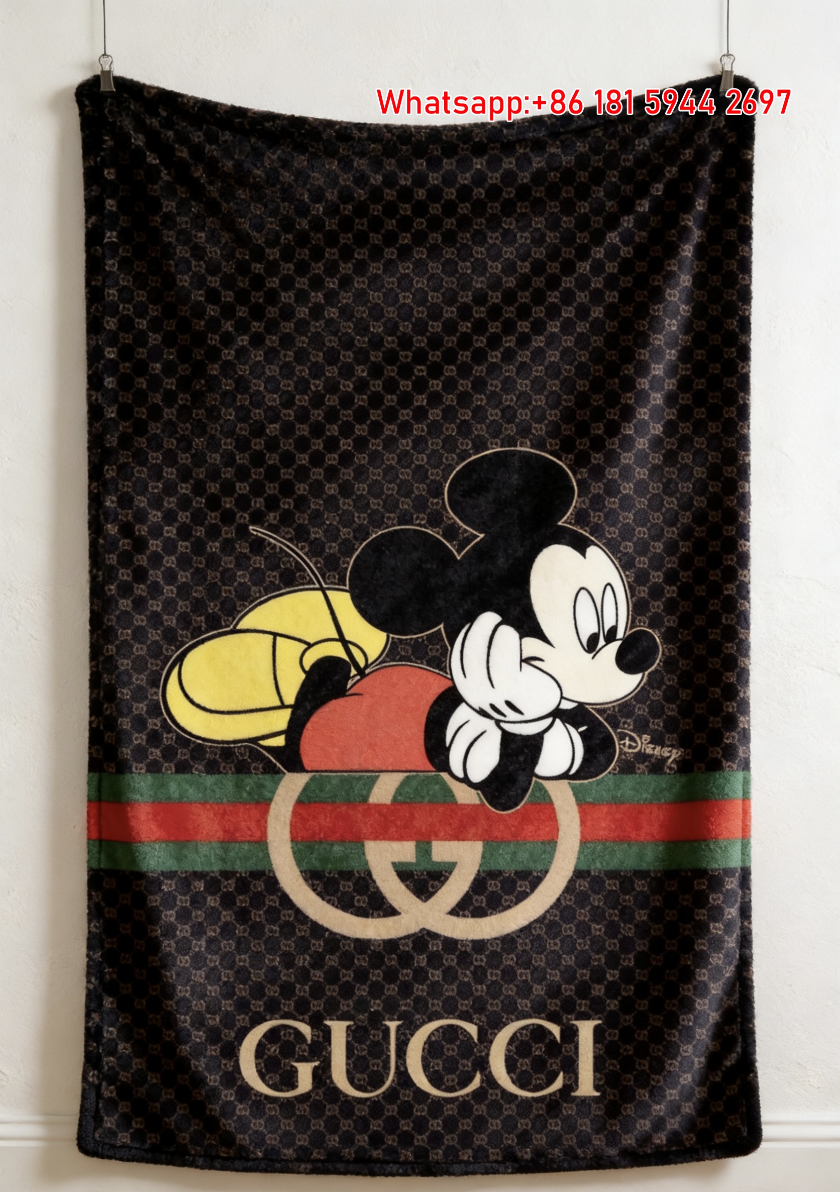 Gucci Lying Mickey Mouse Black Flannel Blanket Wall Hanging throw blanket IMG_2408